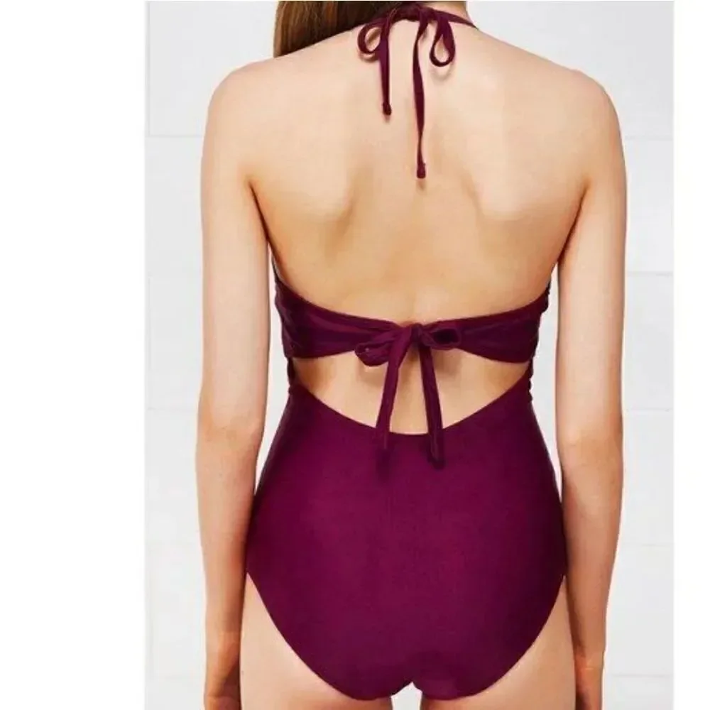 Cupshe wine crochet halter one-piece swimsuit